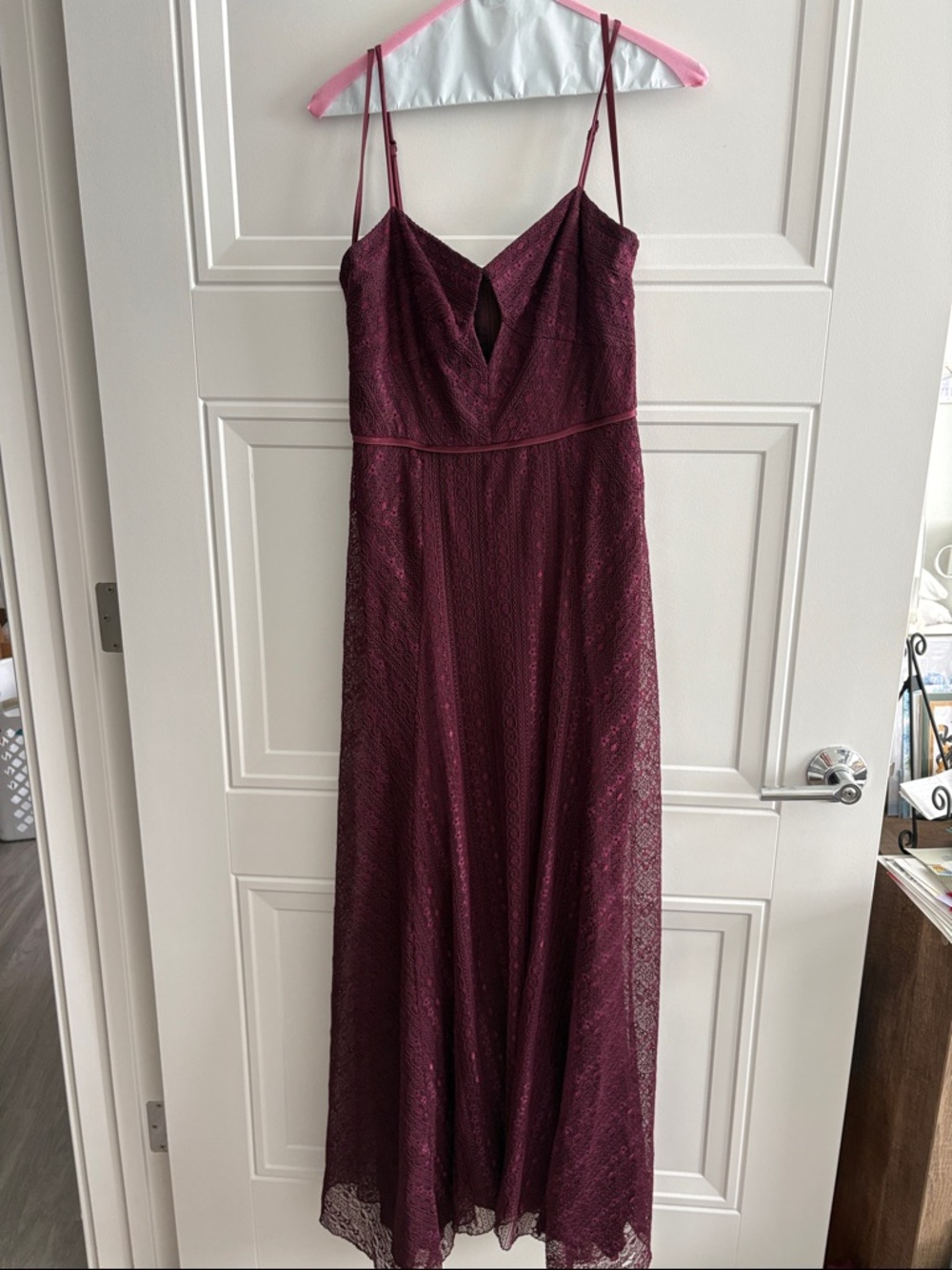 Burgundy Lace Spaghetti Strap gown